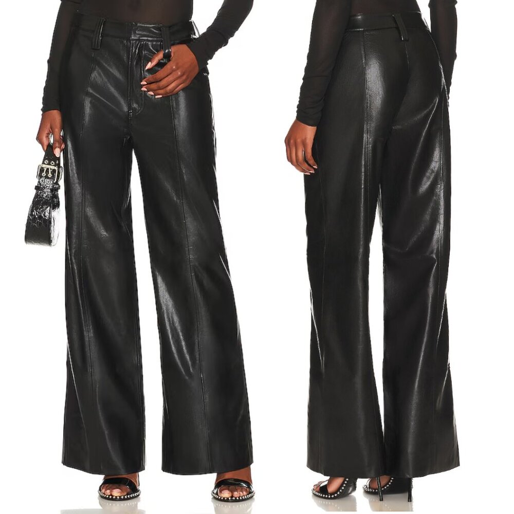 7‎ For All Mankind Black Vegan Leather Cropped Easy Trouser Minimalist Glam